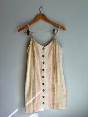 Rip Curl Cream, Pink and Tan Striped Button-Front Mini Dress